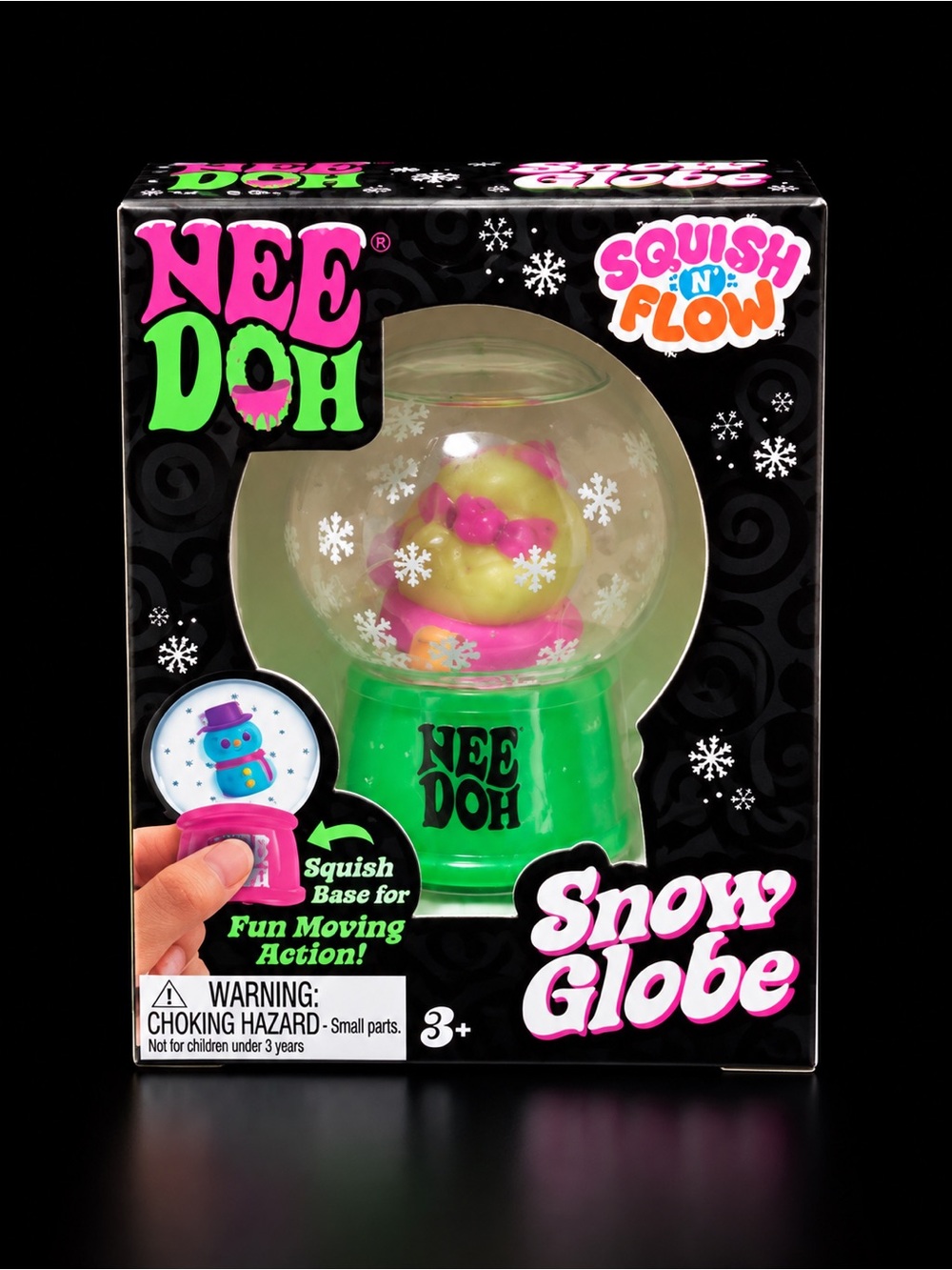 Squish 'N' Flow Pink & Green Snow Globe Kids Toy rare Santa!